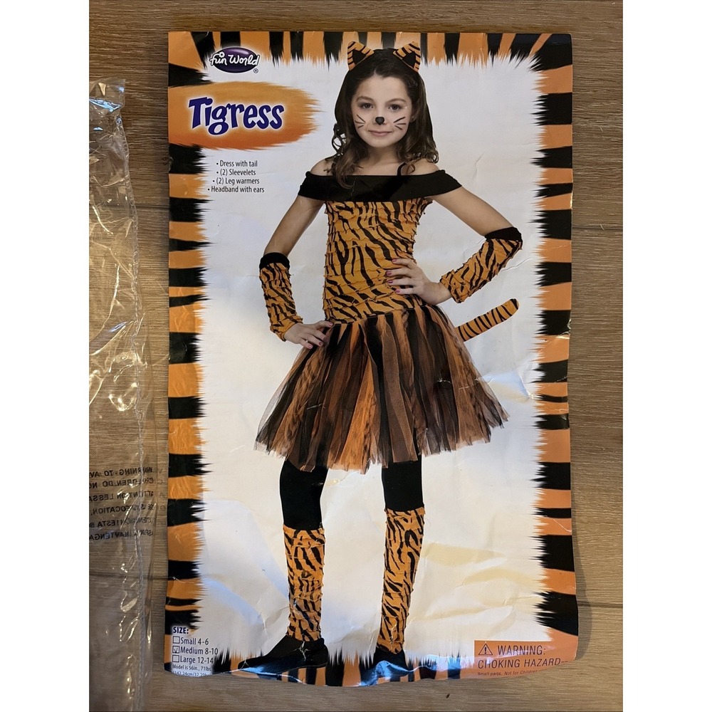 Fun World Girls Tigress Halloween Costume Size Medium 8-10 Tiger